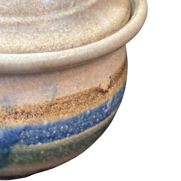 Vintage Handcrafted Ceramic Lidded Jar With Earthy Tones & Rustic Finish - Picture 3 of 10
